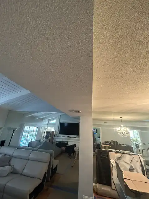 Small soffit water damage repair. Finish items protection, Demolition, drywall hanging, taping, corners application, matching existing texture and clean up. 2026 project photo